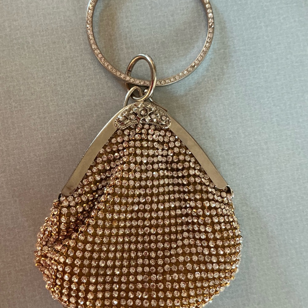 Small gold tone rhinestone evening bag